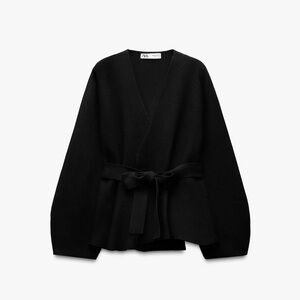 Zara Belted Shoulder Pad Knit Blazer